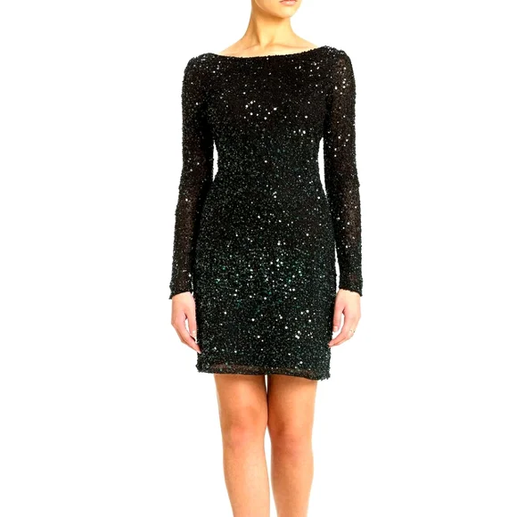 Aidan Mattox | Dresses | Aidan Mattox Sequin Black Green Dress | Poshmark